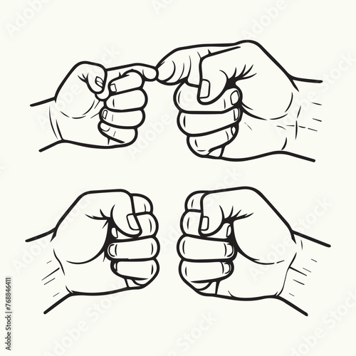 Fist bump hand illustrations. Fist bump. Hand drawn vector illustration isolated on white background. Fists bumping together. Fathers Day Design Concept, Dad and son fist bump