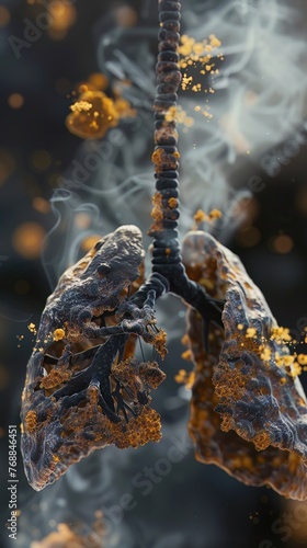 A 3D render of tar buildup in the lungs due to cigarette smoke © Shutter2U