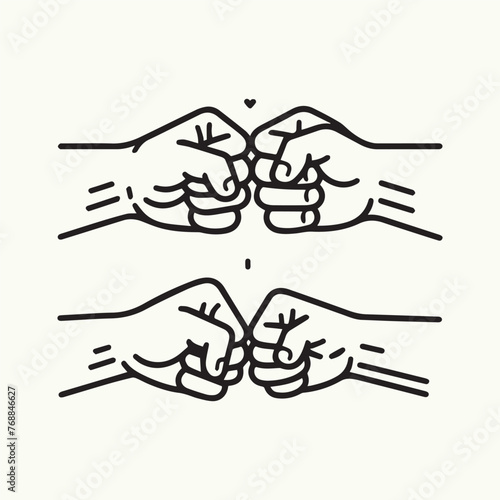 Fist bump hand illustrations. Fist bump. Hand drawn vector illustration isolated on white background. Fists bumping together. Fathers Day Design Concept, Dad and son fist bump