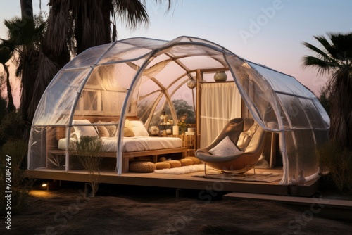 Luxurious Glamping Bedroom With a Bed Generative AI