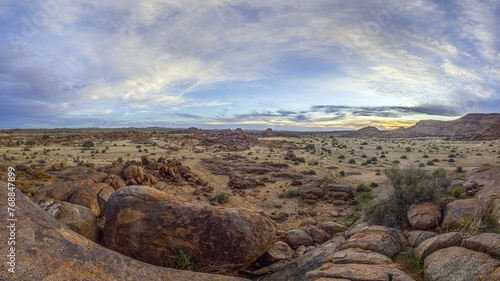 Panoramic picture of Damaraland in Namibia during sunset