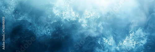 Abstract blue frosted glass background, blue blurred grainy texture, frozen ice, blue smoke gradient, banner
