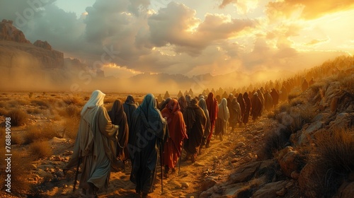 Israelites walking through the desert 