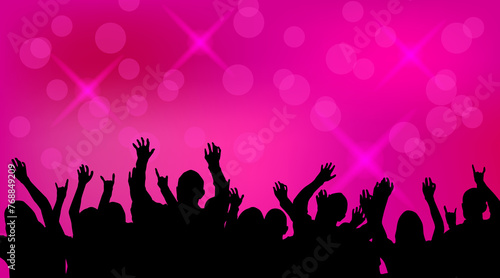Crowd at Disco or Concert Silhouettes. Music and performance art illustration