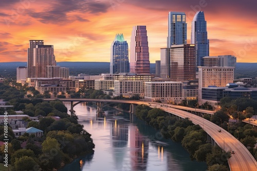 Austin skyline at sunset photo