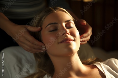 Relaxing head massage with closed eyes
