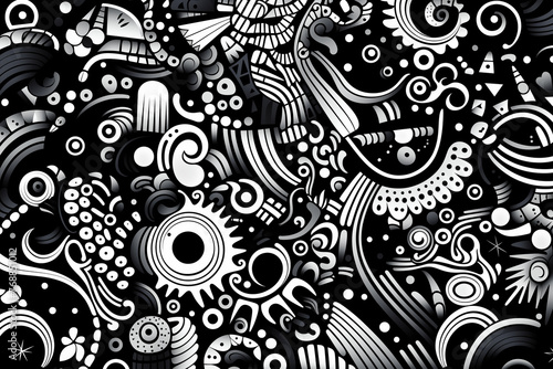 Generative Ai of black and white doodle background.