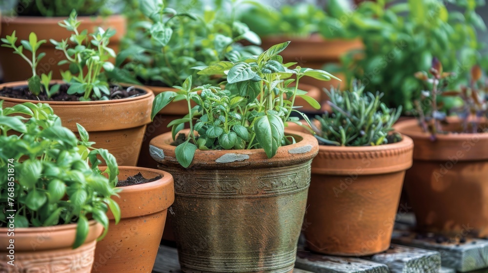 Group of Potted Plants on Table Group of Potted Plants on Table