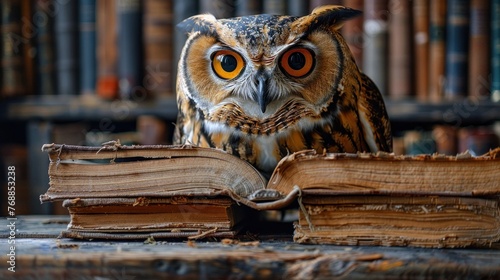 owl with  on books