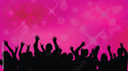 Crowd at Disco or Concert Silhouettes. Music and performance art vector illustration
