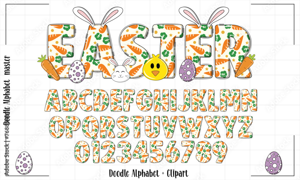 Easter Doodle Delights: Alphabet & Clipart Set for Adobe Stock - Perfect for Spring Designs Easter Doodle Delights: Alphabet & Clipart Set for Adobe Stock - Perfect for Spring Designs
