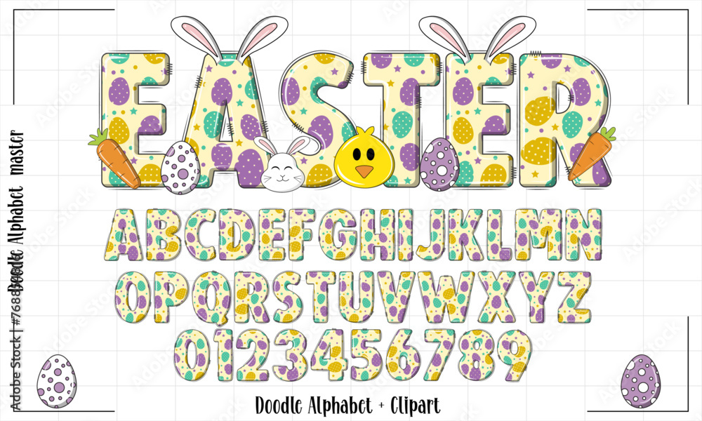 Easter Doodle Delights: Alphabet & Clipart Set for Adobe Stock - Perfect for Spring Designs Easter Doodle Delights: Alphabet & Clipart Set for Adobe Stock - Perfect for Spring Designs