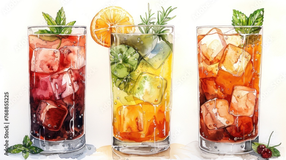water color cocktails collection on a white background water color cocktails collection on a white background