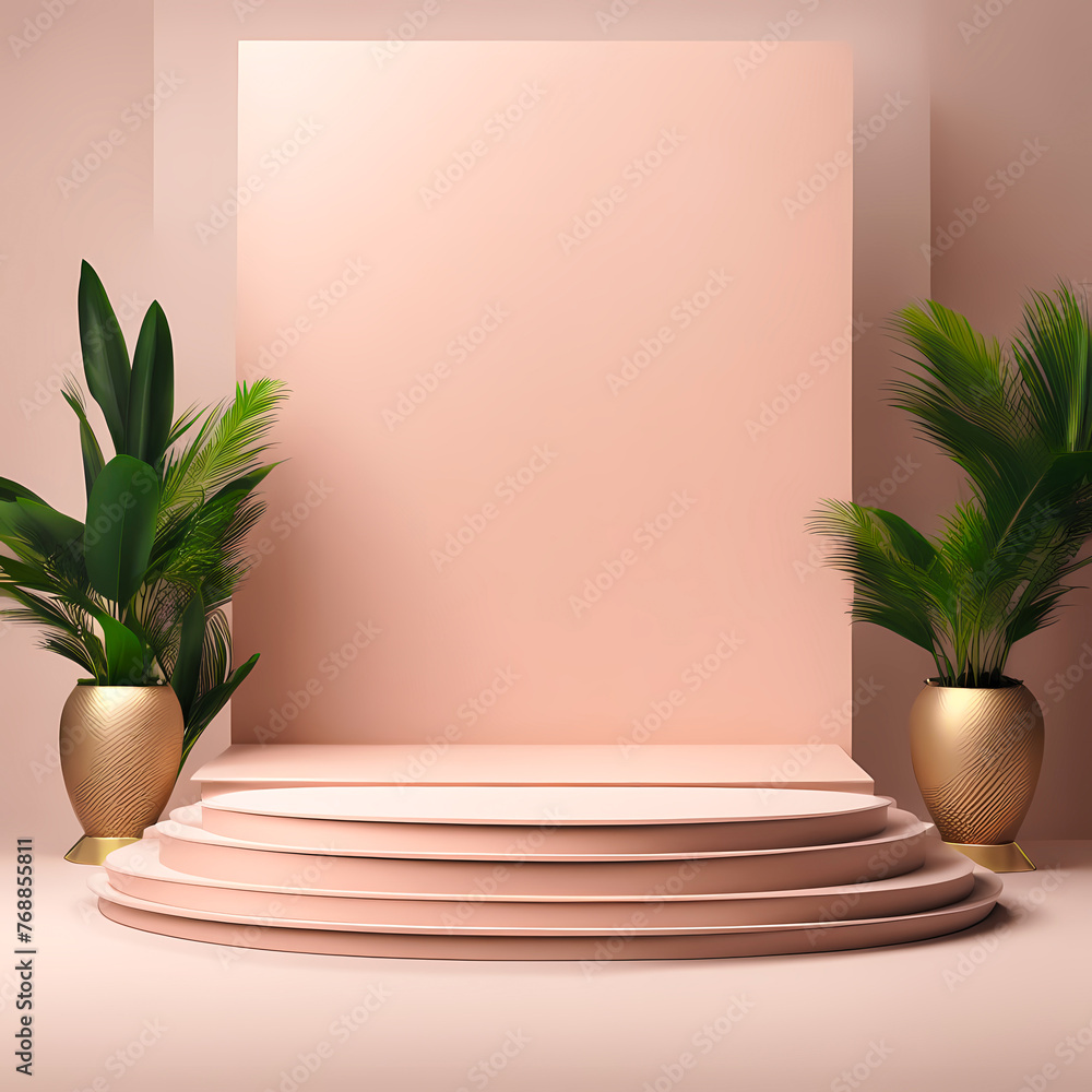 A realistic stand or set of podiums with a background of round-shaped layers. A pastel palette for displaying products on stage, an advertising display... A realistic stand or set of podiums with a background of round-shaped layers. A pastel palette for displaying products on stage, an advertising display...