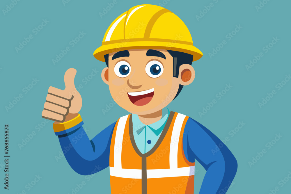a construction worker showing thumbs up