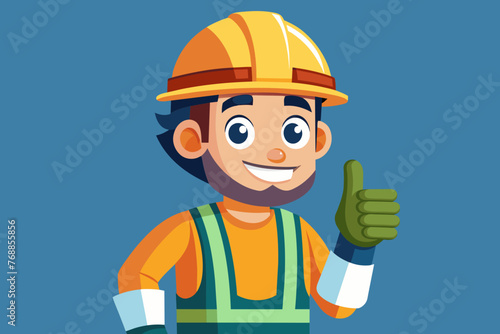a construction worker showing thumbs up