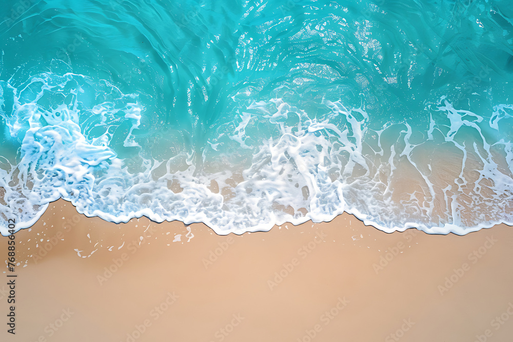 Top view. soft blue ocean wave or clear sea on clean sandy beach summer concept