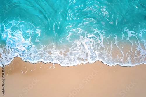 Top view. soft blue ocean wave or clear sea on clean sandy beach summer concept