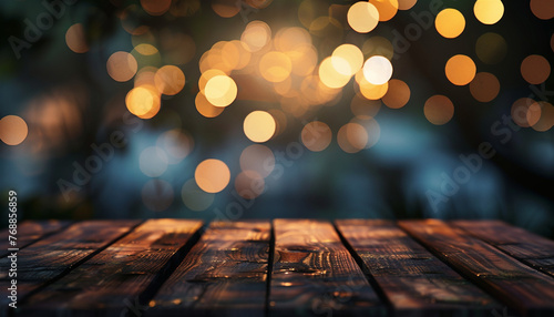 Rustic Wooden Table with Bokeh Background © Celestial Capture
