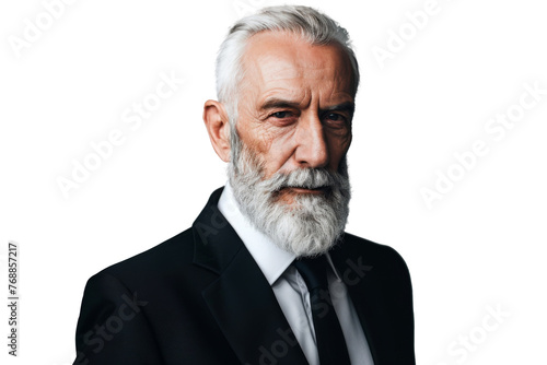 Portrait studio Smart and healthy senior business man wearing suit and t shirt that posing and smiling relaxedly isolated on transparent png background.