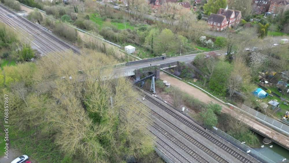Aerial View of Oxford City Train Station Near River Thames. England UK. Aerial View of Oxford City Train Station Near River Thames. England UK.