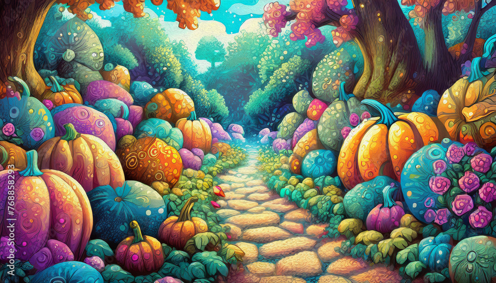 Fototapeta premium oil painting style pumpkin in the field