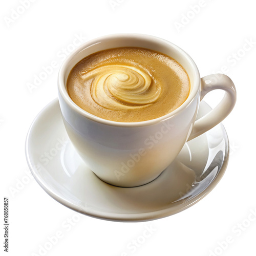 Cup of coffee creamy coffee espresso white cup on transparent backgroond
