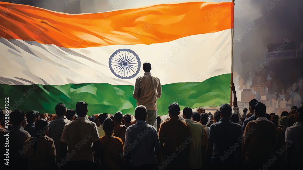 indian flag waving illustration icon .indian republic & independence day,generative Ai - obrazy, fototapety, plakaty 