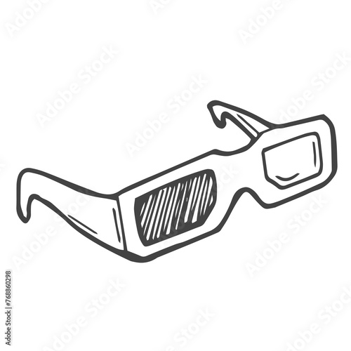 3D glasses for watching movies. Cinema. Doodle. Vector illustration. Hand drawn. Outline.