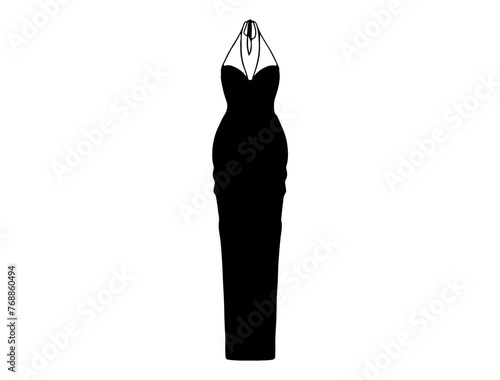 Corset midi dress silhouette vector art white background
