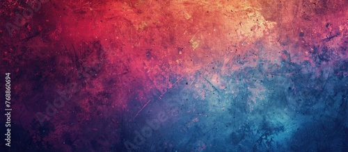 This abstract background features hues of red, blue, and purple blending together in a large grunge texture. The colors create a dynamic and vibrant visual experience.