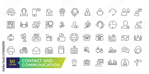 Contact and communication line icons set vector illustration. imple Set of Message Related Vector Line Icons. Contains such Icons as Conversation, SMS, Notification.