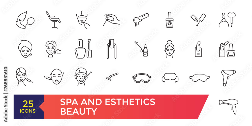 Fototapeta premium Spa and Esthetics Icon set. Wellness, relaxation, health, exercise, spa, diet, wellbeing, icon set collection.