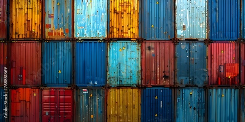 Global Business Logistics and Import/Export Operations Symbolized by Stacked Shipping Containers on a Cargo Ship. Concept Global Business, Logistics, Import/Export Operations