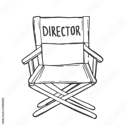 Movie director chair doodle line icon. Film director chair isolated doodle drawing element. Vector illustration