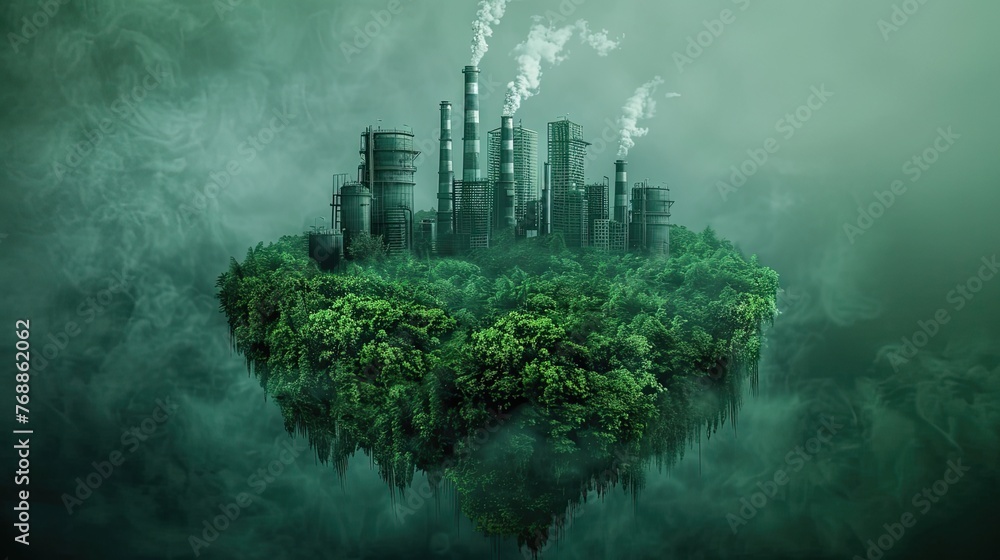 green saving environmental friendly low carbon footprint. Green factory industry for good environment. Generative AI