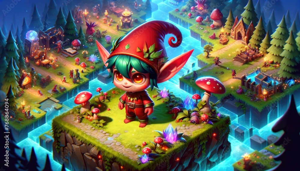 Charming Elf Character in a Vibrant Fantasy Forest Setting