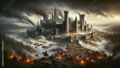 Dark Fantasy Medieval Castle Under Siege © dragon_fang