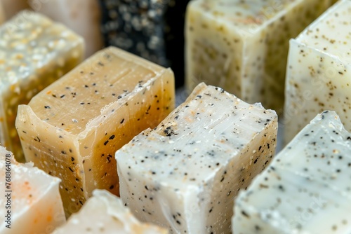 closeup of solid shampoo bars with natural textures