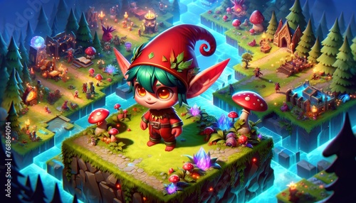 Charming Elf Character in a Vibrant Fantasy Forest Setting