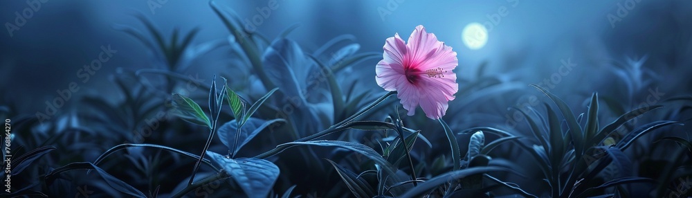 Timelapse photography of a flower blooming under moonlight - obrazy, fototapety, plakaty 
