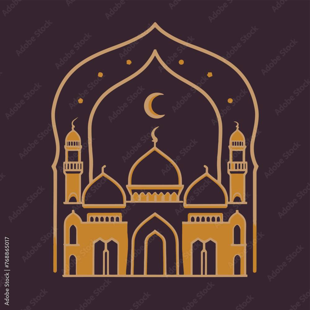 2d vector illustration art colorful Ramadan mosque professional shirt design, illustration, typography, dark fantasy
