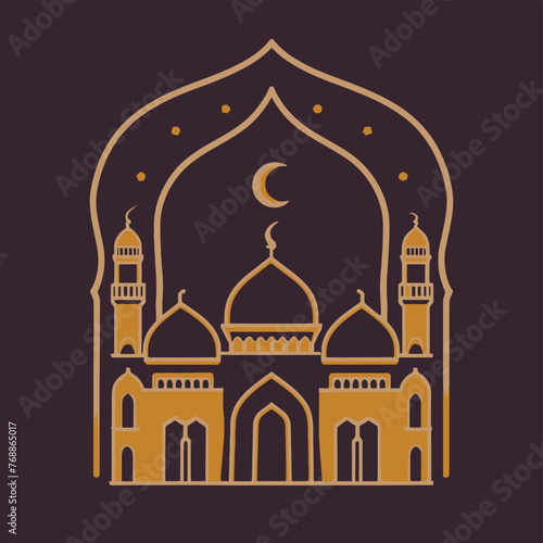 2d vector illustration art colorful Ramadan mosque professional shirt design, illustration, typography, dark fantasy 