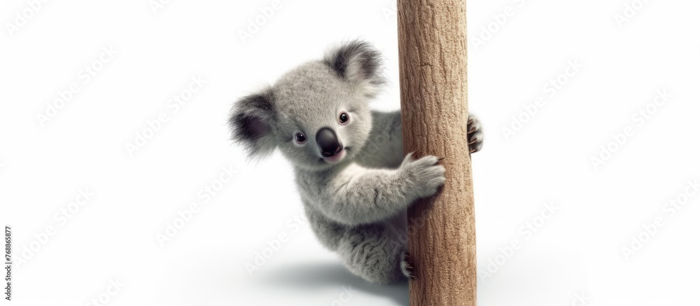 Naklejka premium koala climb white background .isolated on white photo - realistic, ultra sharp,