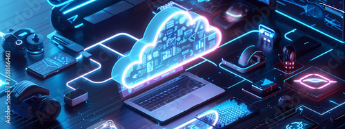 Neon Cloudscape: Bridging Devices and the Digital Ether photo