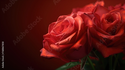 Close-up of red roses with deep velvety petals, symbolizing romance