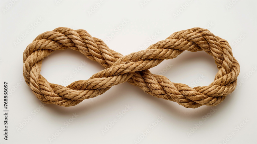 brown rope in the shape of infinity isolated on white background