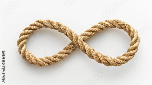 light brown rope in the shape of infinity symbol isolated on white background