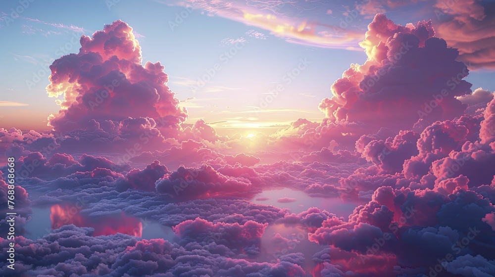 serene ambiance with a dreamy sky-inspired setting perfect for morning wellness routines and soothing wake-up lighting. - obrazy, fototapety, plakaty 