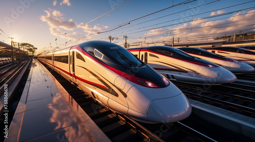 A Fleet Of High Speed Trains In China Parked In Train Depot